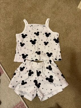 Disney White Tank & Shorts Set with Black Mickey Balloon Print